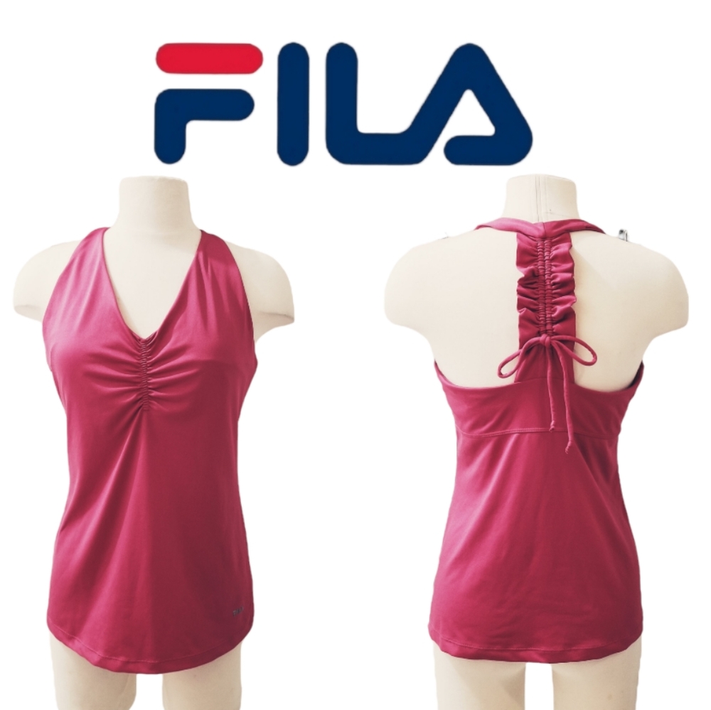 FILA Deep Pink Halter Athletic Tank Top with Ruffled Racerback M